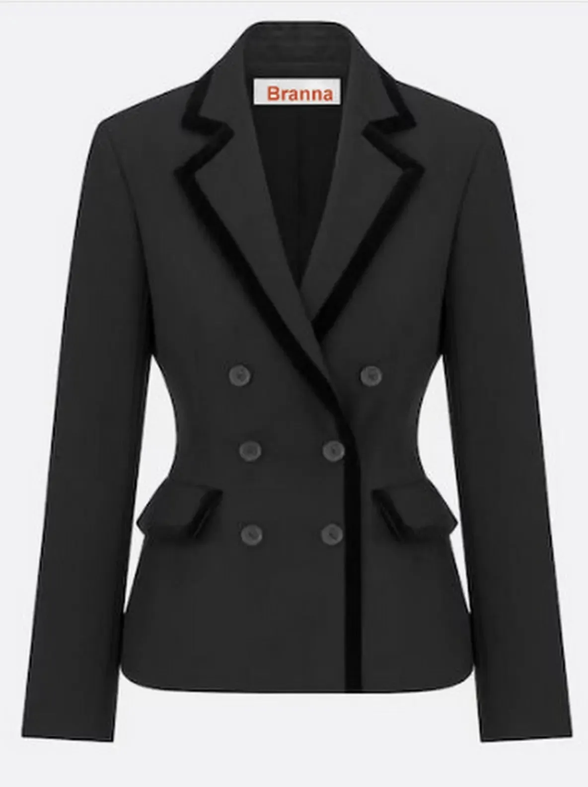 Women’s Black Double-Breasted Velvet-Trim Blazer