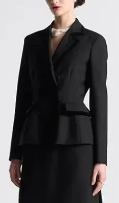 Women’s Black Double-Breasted Velvet-Trim Blazer