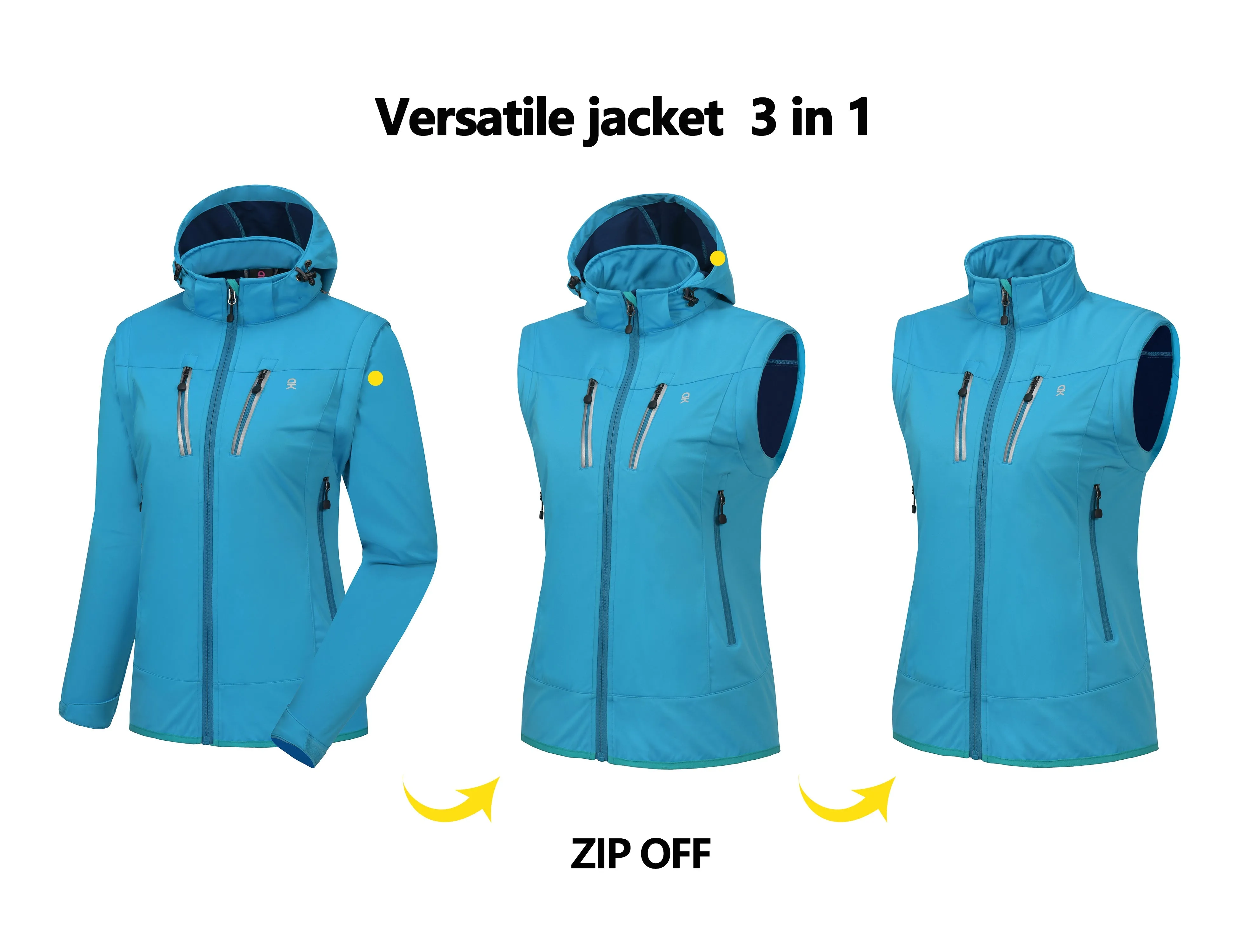 Women's Lightweight Softshell Hiking Jacket with Detachable Sleeves and Hood