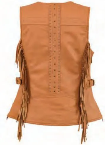 Women’s Saddle Tan Snap Front Vest W/ Fringe