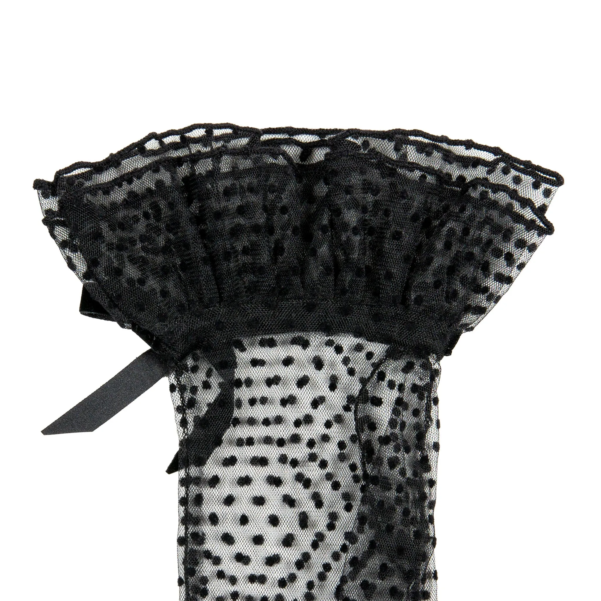 Women’s Spotty Tulle Gloves with Double Cuff and Bow