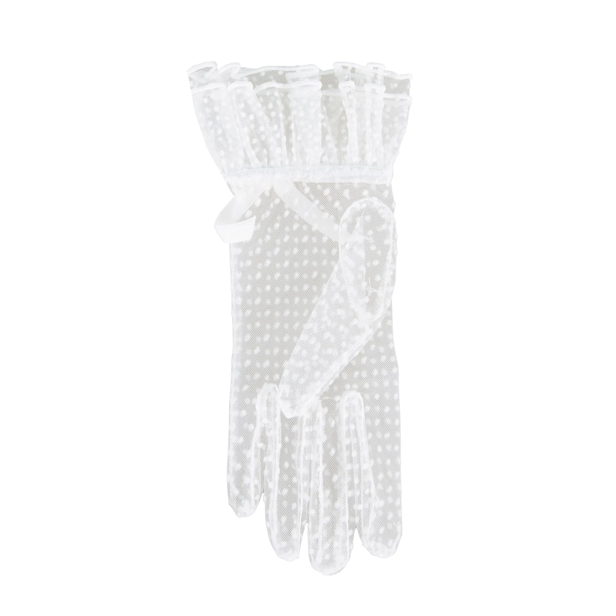 Women’s Spotty Tulle Gloves with Double Cuff and Bow